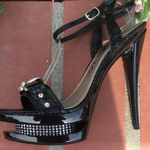 CELESTE Stilettos Dressy High Heels Sandals Double Platform  Straps Blk  6.5